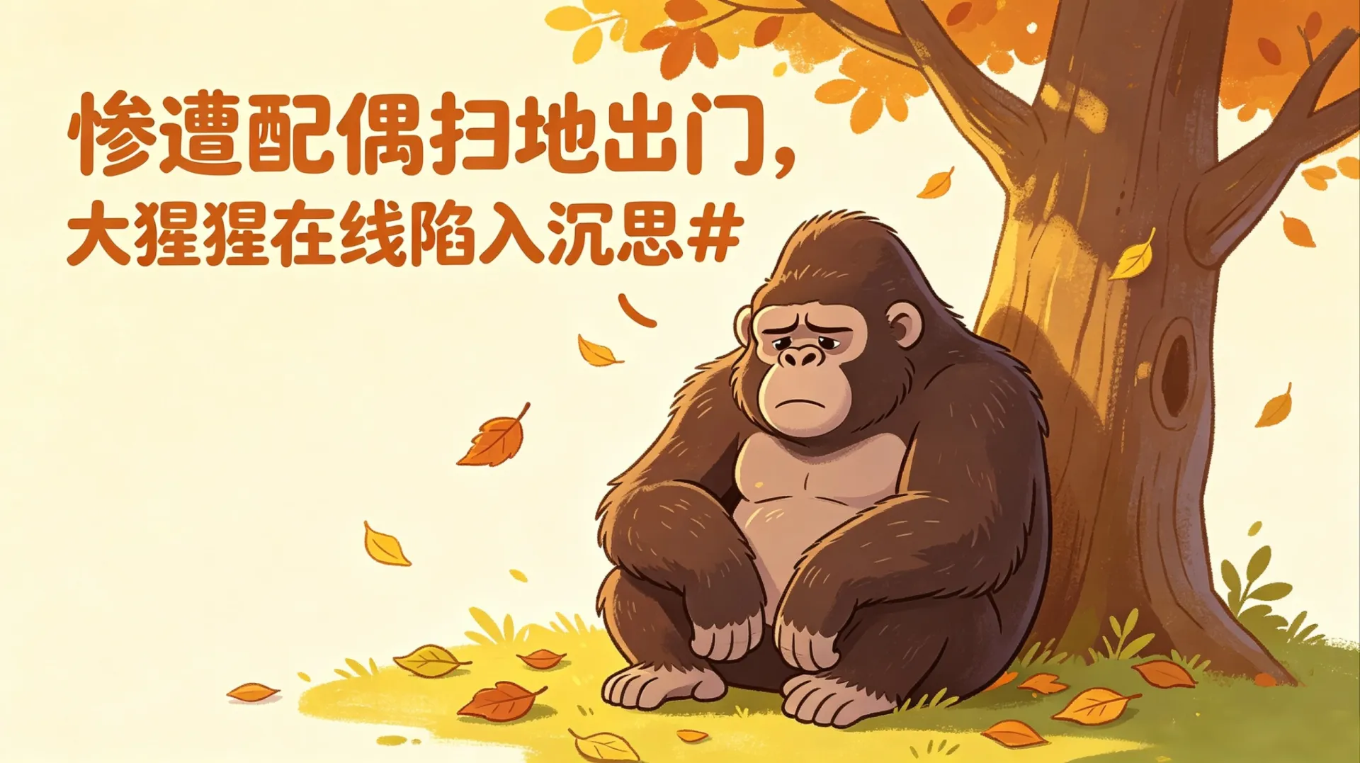 大猩猩被配偶扫地出门后,神情落寞,眉头紧锁,陷入沉思走红 -心情随笔